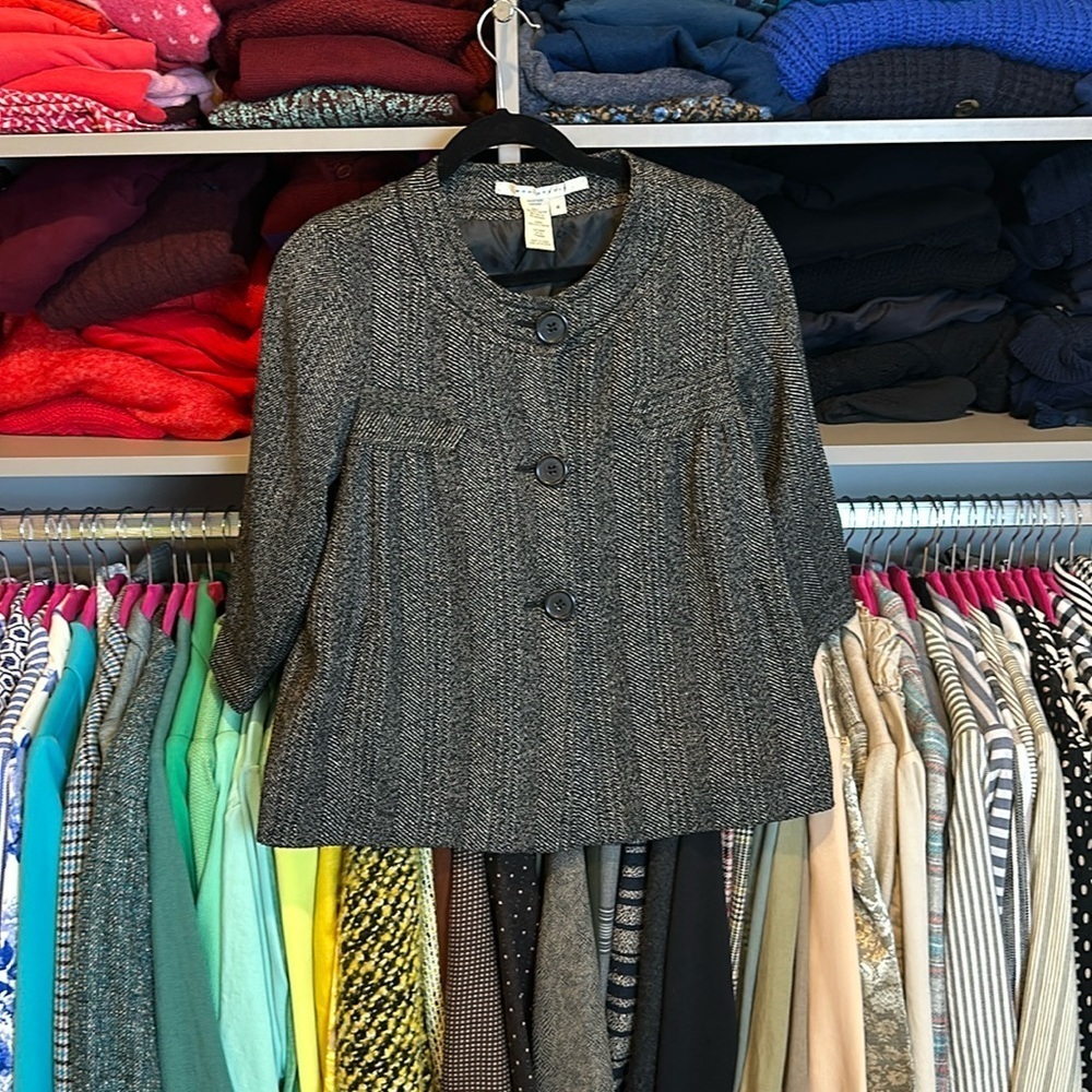 Max Studio black/white herringbone 3/4 sleeve light jacket size 4